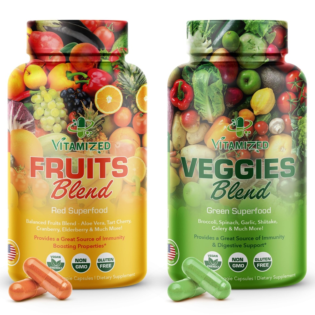 Fruits and Vegetables Supplements With BioPerine, Contains 38 Fruits & Vegetables Super Food Powder Supplements Formula For Overall Health & Nature Energy Boost for Adults Men & Women - Made in USA