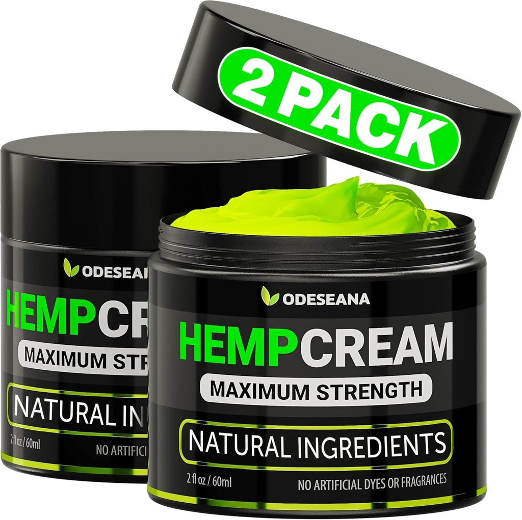 (2 Pack) Crema de cáñamo natural - Máxima fuerza de gel de goma para calmar el malestar - Crema con aceite de cáñamo, Arnica, MSM, Glucosamina, MSM, Aloe, Turmérico, Boswellia - Absorción rápida, No-Greasy - 4 oz Total