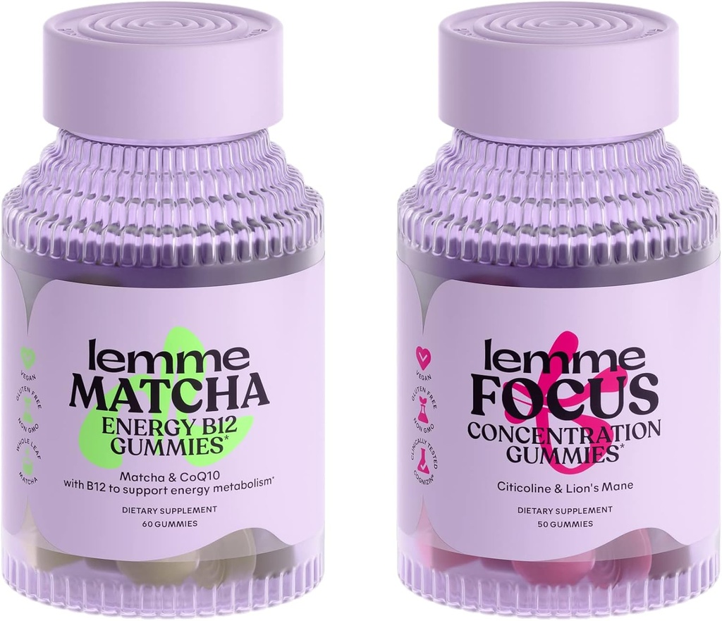 Lemme Matcha " Focus Bundle " Superfood Energy Gummies ← B12, Green Tea + CoQ10 ← Cognizin Citicoline  Focus " Brain Health ← Gluten-Free TEN Variety Pack of 2