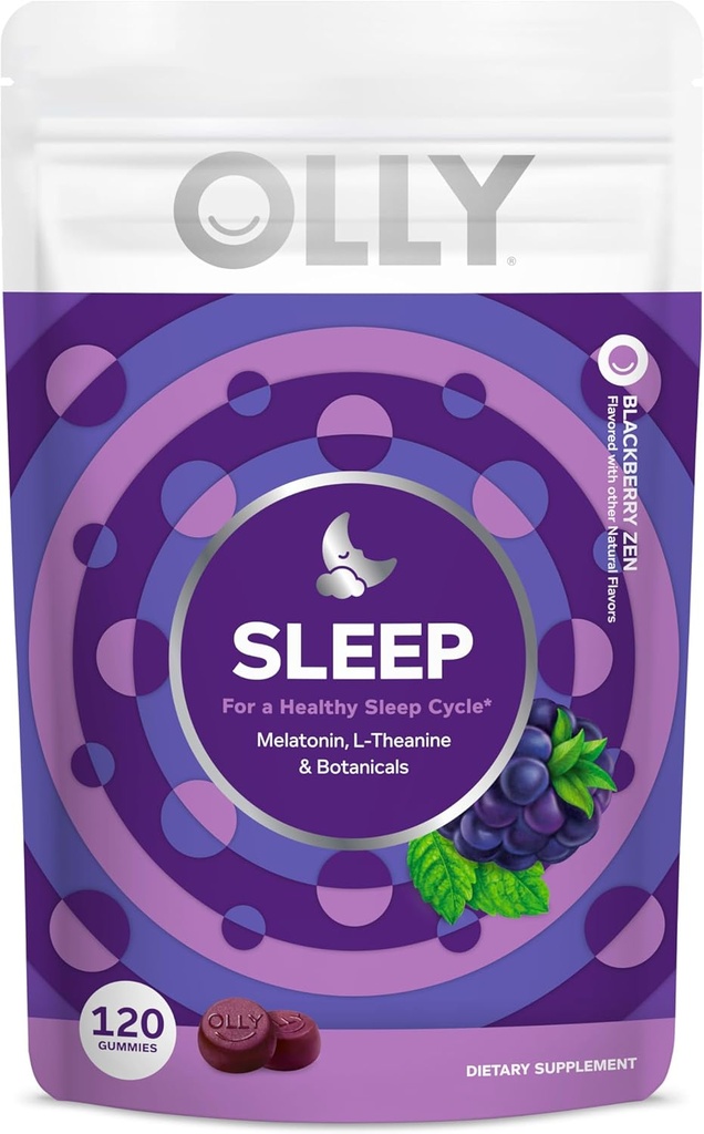Olly Sleep Gummy, 3 mg Melatonin, L-Theanine, Chamomile y Lemon Balm Extractos, BlackBerry Flavor, 60 Day Supply - 120 Conde