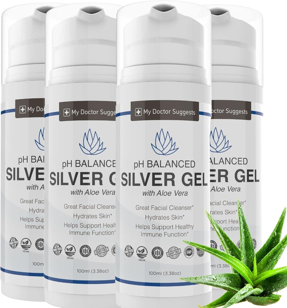 Extra Strength Colloidal Silver Gel 30ppm con Aloe Vera - pH Balanced Structured Silver - Triple Strength Soothe ' Relieve - Easy Pump Bottle, 3.38Oz (4 Pack)