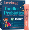 Lovebug Kids Probiotic Powder with Prebiotic Fiber - Toddler Immunity Support &amp; Constipation Relief - USDA Organic Probiotics for Childrens Gut & Digestive Health (Ages 1-4) - 30 Pack (Unflavoured)