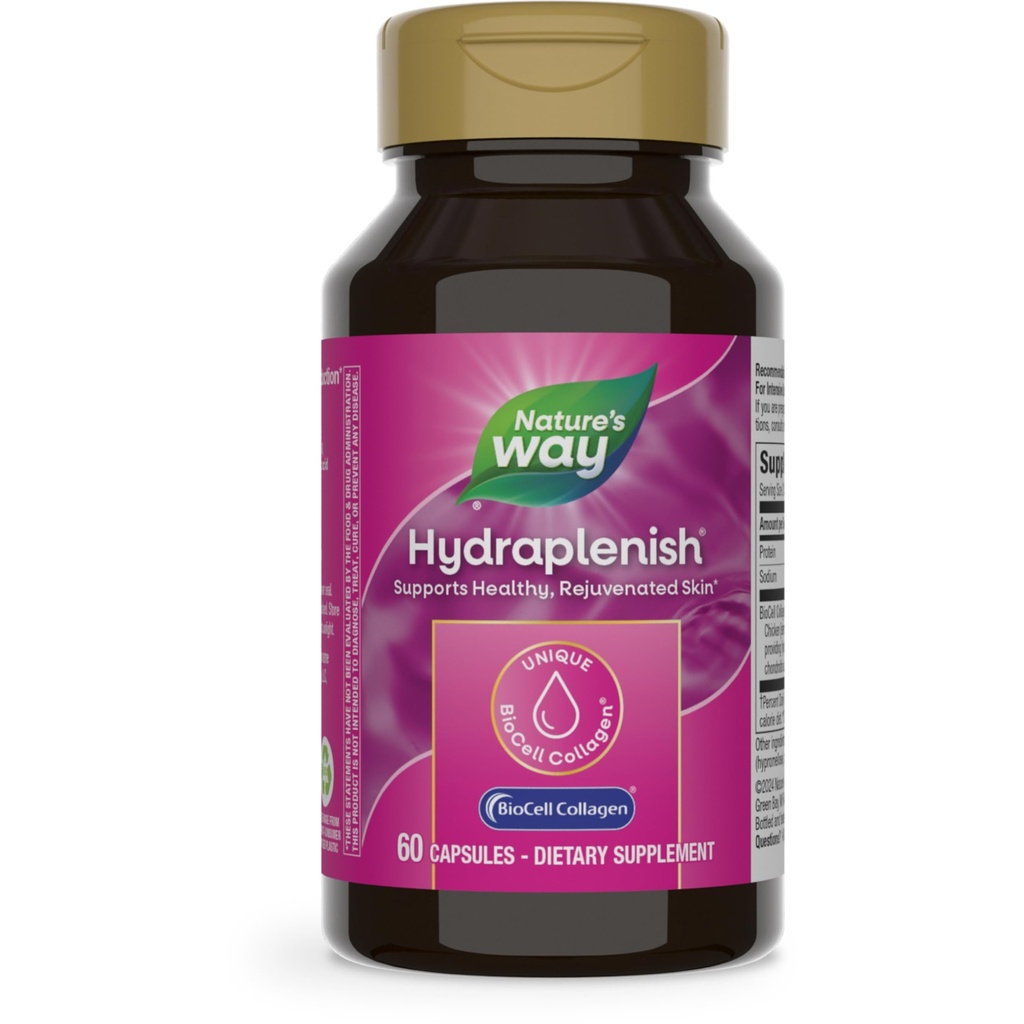 Nature's Way Hydraplenish with BioCell Collagen, Hyaluronic Acid, Support for Collagen Production, Elasticity & Healthy Skin*, 60 Capsules (Packaging May Vary)
