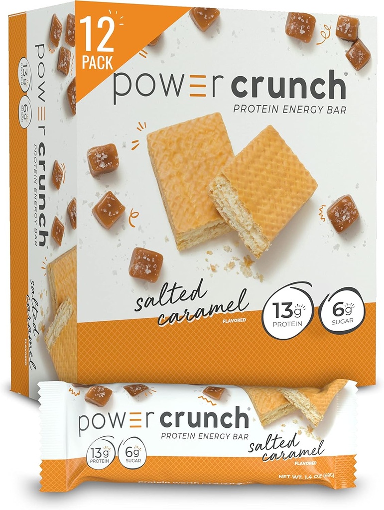 Power Crunch Protein Wafer Bares, High Protein Snacks with Delicious Taste, Salted Caramel, 1.4 Ounce (12 Conde)