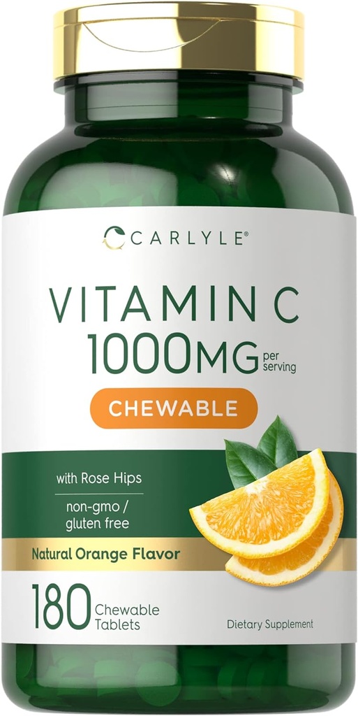 Carlyle Vitamina C Chewables Ø 1000mg tención 180 Tablets ← Vegetariano, No GMO, Gluten Free Supplement