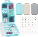 3 Pack, 14 GRIDS Travel Pill Organizer Box with Labels - Travel Medicine Case Kit - Pocket Daily Pharmacy Container - Travel Medication Holder Dispenser for Fish Oil Vitamin Storage