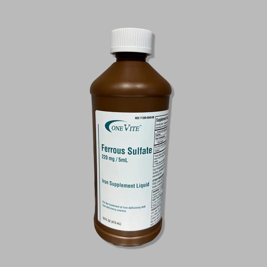 Sulfato ferroso 220mg/5ml Silencioso Suplemento de hierro líquido, 16 Fl Oz (Pack de 1)