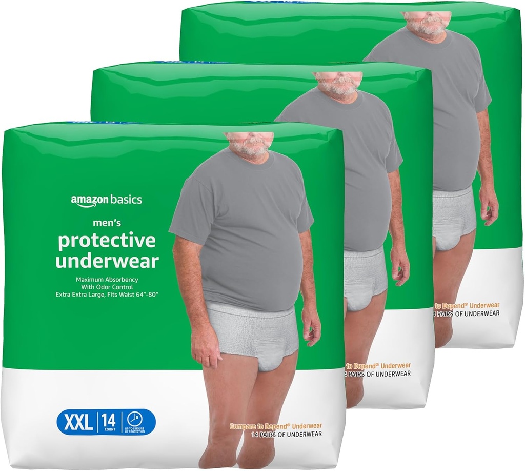 Basics Incontinence Underwear for Hombre, Maximum Absorbency, 2X-Large, 42 Count (3 Packs of 14)