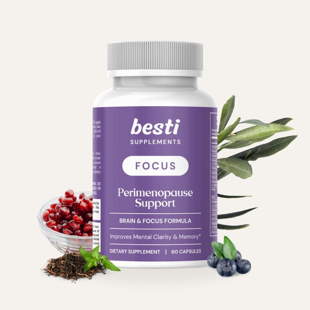 Besti Supplements Focus - Perimenopause Support with Focus+ Fórmula, 60 Capsules ¦ Boosts Mental Clarity, Memory & Cognitive Function