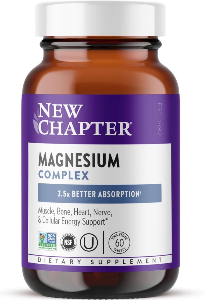 Nuevo capítulo Magnesium Complex Suplemento, 325 mg con Magnesium Glycinate + Sea-Sourced + Fermented Forms for Heart, Bone, Nerve, Muscle & Cellular Energy, 100% Vegan, 60 Tablets