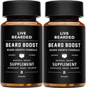 Boost de barba en vivo - Crecimiento de barba Vitaminas para hombres con biotina, colagen, silica, raíz de chorro Fo-Ti - Crecimiento facial del cabello para hombres, hecho en los EE.UU.