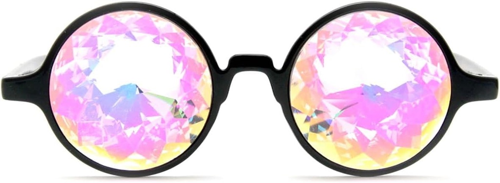 GloFX Black Kaleidoscope Glasses ANTE Plastic Frame Diffraction Glasss with Glass Crystal Lens TEN 3D Prism Rainbow Effect TEN Great EDM, Concert and Rave Accessory