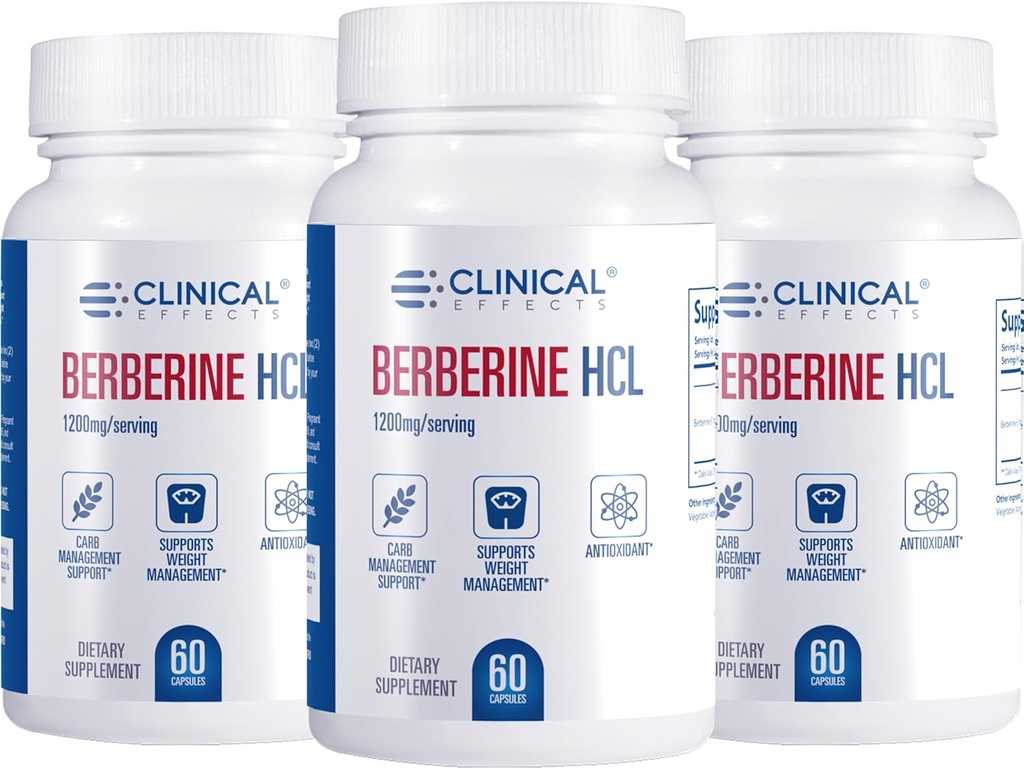 Efectos clínicos Berberine HCL - Pure Berberine 1200mg - Liver Support - Vegan Supplement - 3 Pack - Made in The USA