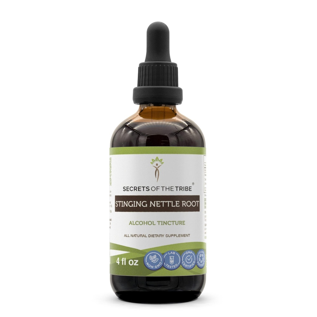 Secretos de la tribu -Stinging Nettle Root Tincture Alcohol Extract, Stinging Nettle (Urtica Dioica) Dried Root 4 OZ