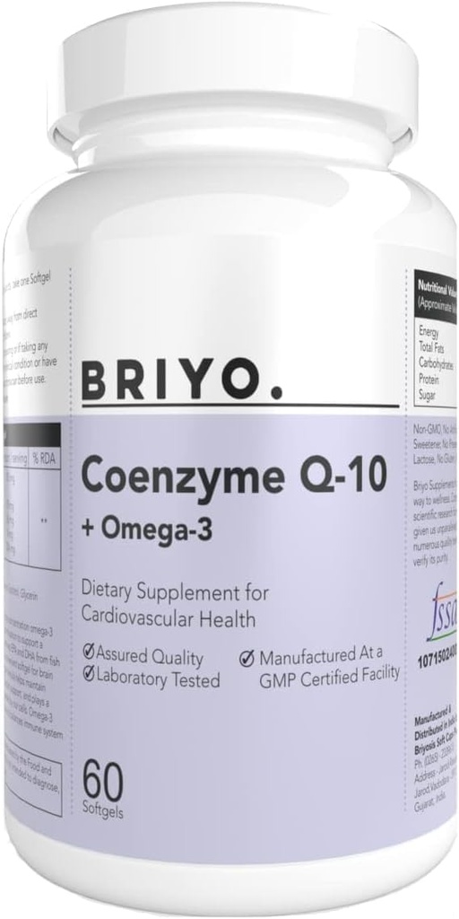 CoenzymeQ10 + Omega 3-150 mg Omega 3 + 100 mg Omegas 3 con licopeno y selenio para la salud cardíaca, energía celular, apoyo antioxidante