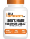 BulkSupplements.com León Mane Mushroom Extract Capsules - Suplemento de hongos, Suplemento de cerebro para memoria y apoyo en foco - Vegan, 2 cápsulas por ser (1000mg), 360 cápsulas (Pack de 1)