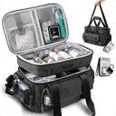 ARCFOX Bolsa de almacenamiento de medicamentos con cerradura, tubos vintage gran organizador de botellas para hombres, doble capas almacenaje de medicamentos con manijas portátiles de bolsillo de viaje, negro