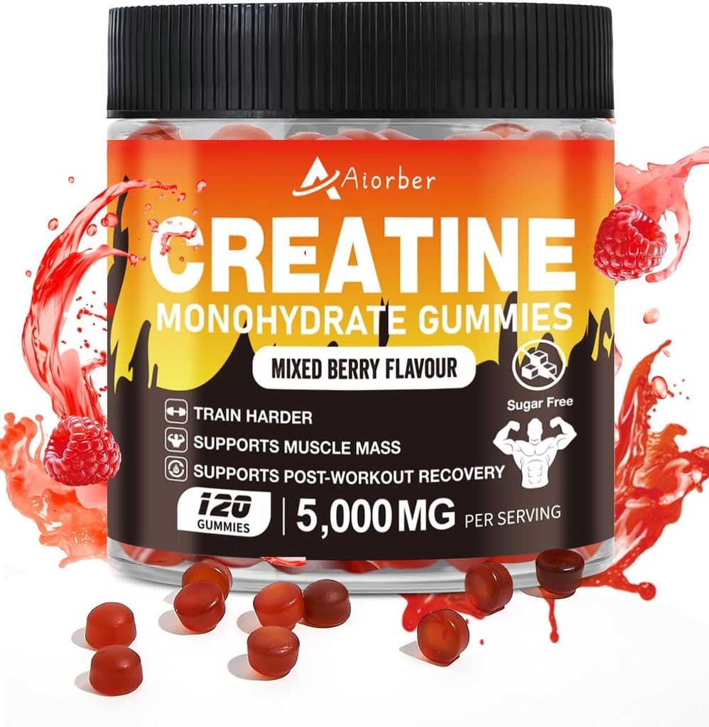 Cretina Monohydrate Gummies for Men &amp; Women - 5g Cretine Monohydrate Por Serving, Supports Workout, Zero Sugar, 120 Vegan Suplemento Gummies