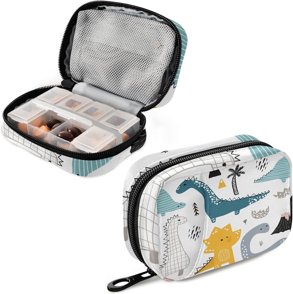 Cajas de píldoras Dinosaurio Bolsa Dino blanco Caja de píldoras Organizadores 7 días Medicina Container Caso Suplemento Holder