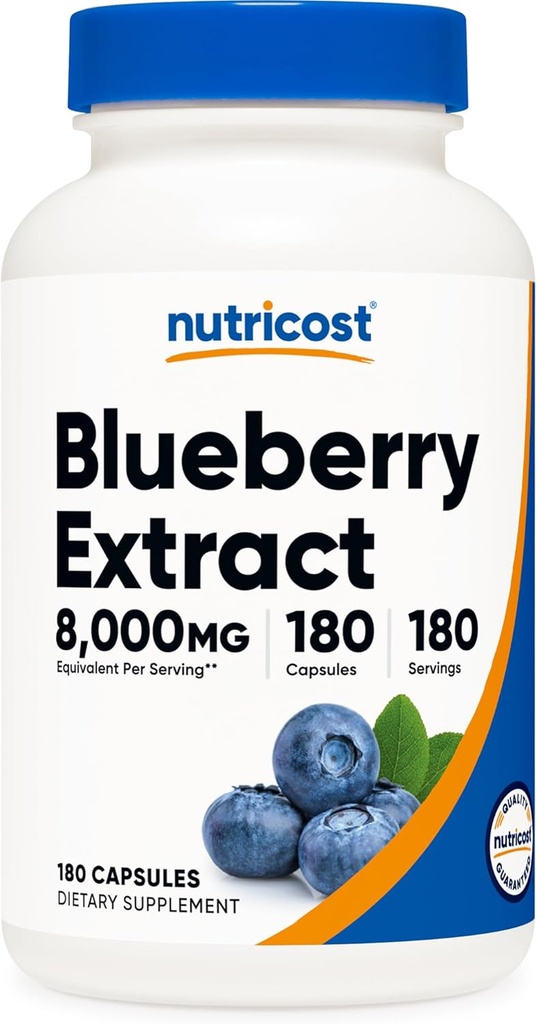Nutricost Blueberry Extracto 8000mg Equivalente (de 160mg de 50:1 Extracto), 180 Capsules - Vegetariano, Gluten Libre y No GMO