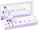 PORT X POLISH Designer Weekly Pill Box Organizer (Single 1X Daily, Lilac) Silencio Compacto, Elegante suplemento de vitamina de 7 días de duración Cute Portable Mini Travel Medicine Carrier  BPA-Free Pillbox Caddy