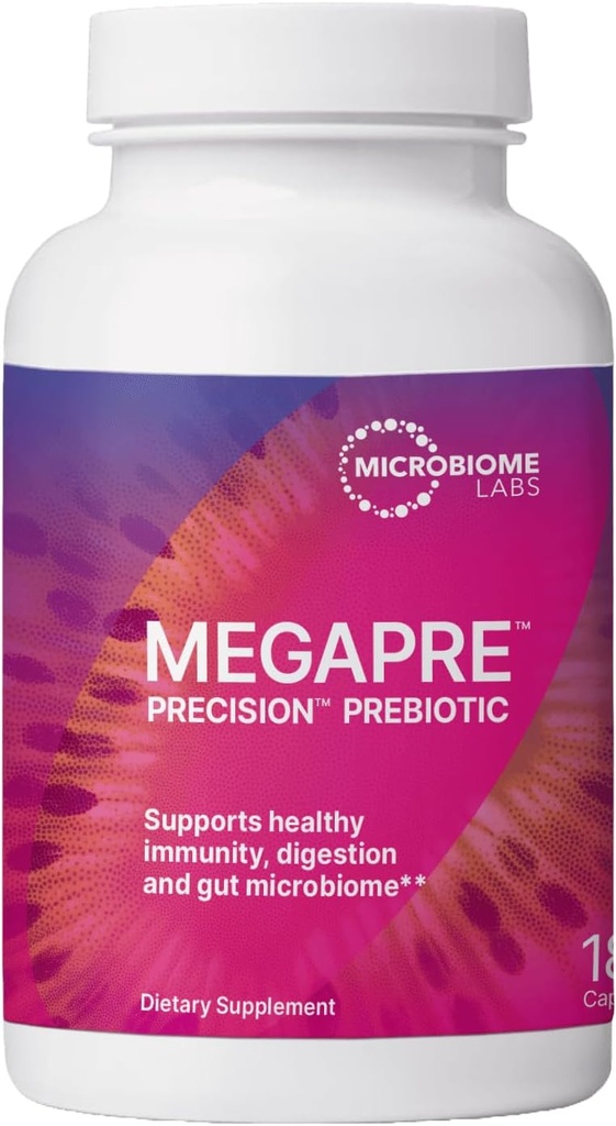 Microbiome Labs MegaPrebiotic Fiber Supplement in Vegetable Capsules - Prebiotic Supplement with Clinically Tested Oligosaccharides - Support Microbial Diversity & Gut Health (180 capsules)