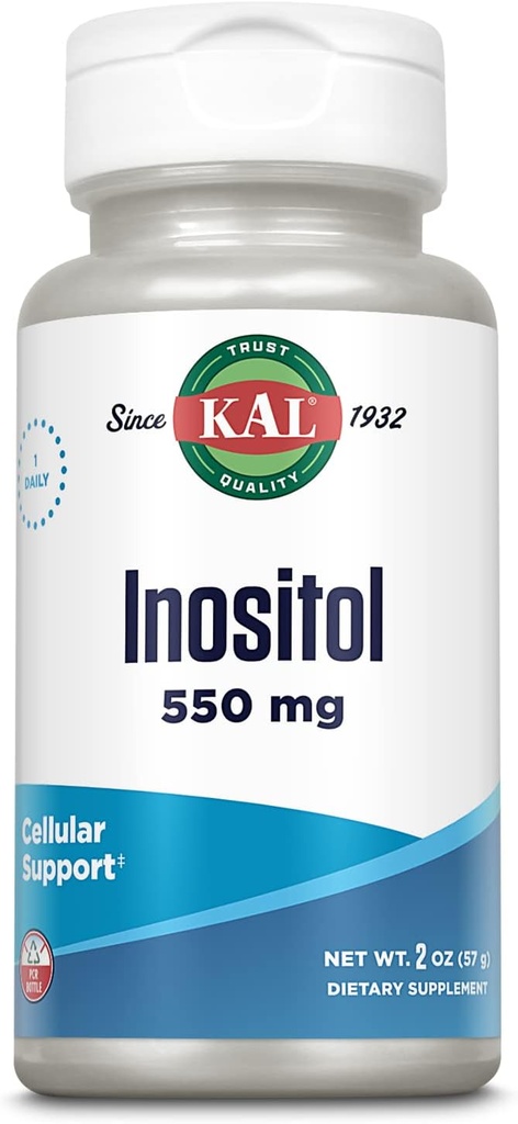 KAL Inositol Powder 550mg, Brain Health, Nervous System &amp; Mood Support Supplement, Cellular Health Support, Enhanced Absorption Formula, Easy to Mix, Aprox. 102 Serviciones, 2oz