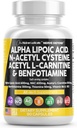 Alfa Lipoic Acid 600mg N-Acetyl Cysteine 600mg Acetyl L-Carnitine 500mg Benfotiamine 300mg - Nerve Support Supplement for Women and Men with Vitamin B1 B6 &amp; B12 - Made in USA 90 Caps