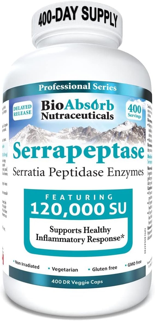 BioAbsorb Serrapeptase Suplemento 120000 SPU, High Potency, Delayed Release