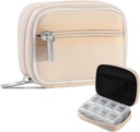 Pill Case Organizador semanal de píldoras de viaje para fines con caja extraíble de 7 días de píldoras Premium Neoprene Pill Container para accesorios de viaje, vitamina, suplemento, piezas pequeñas Arrangement-Cream amarillo