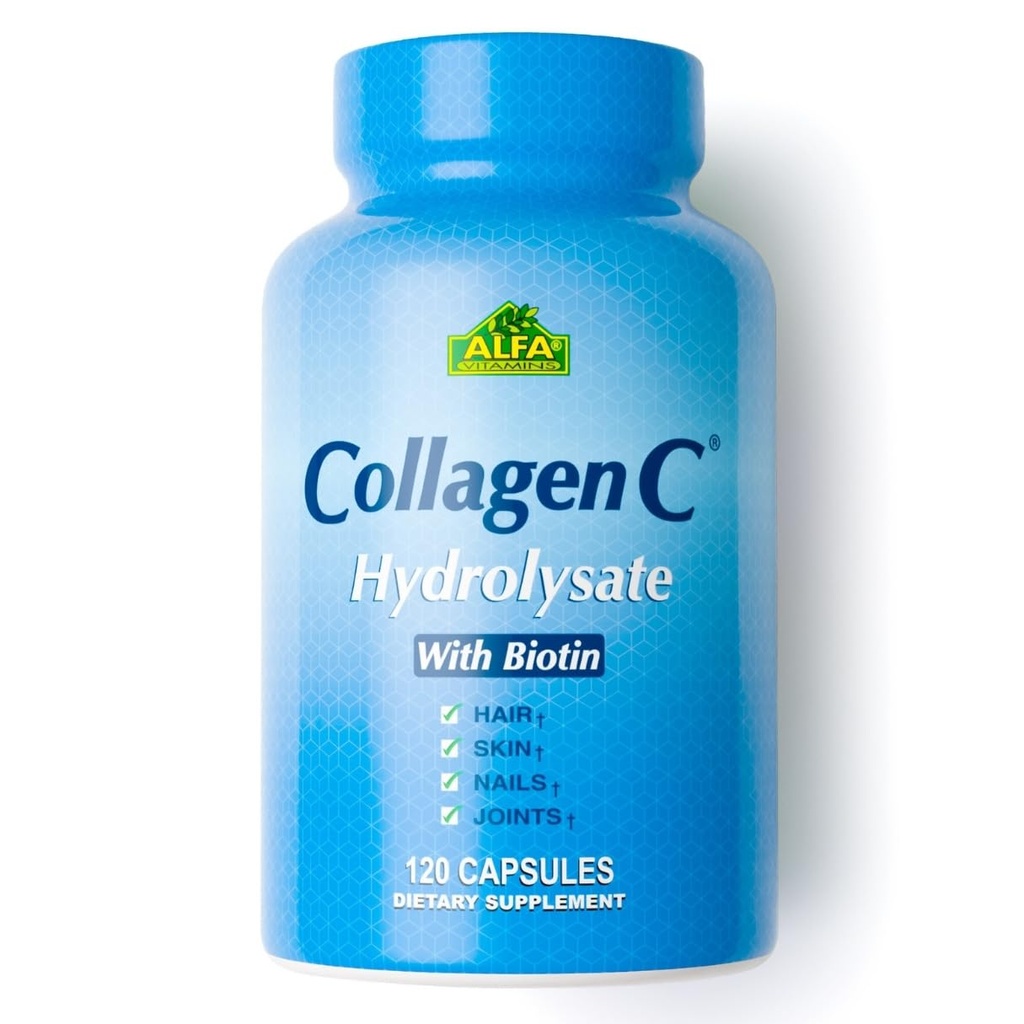Hidrolysate Premium Collagen Por Alfa Vitaminas - Suplemento Nutricional Anti-Envejecimiento Rico En Vitamina C - Esquí, uñas " Rejuvenecimiento del cabello - Soporta Bone &amp; Muscle Health - Made In USA - 120 Capsules