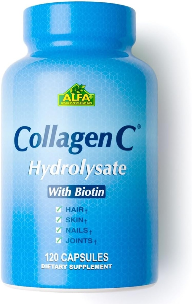 Hidrolysate Premium Collagen Por Alfa Vitaminas - Suplemento Nutricional Anti-Envejecimiento Rico En Vitamina C - Esquí, uñas " Rejuvenecimiento del cabello - Soporta Bone &amp; Muscle Health - Made In USA - 120 Capsules