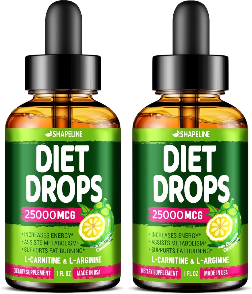 (Pack of 2) Diet Drops - Made in USA - Appetite Suppressant for Women &amp; Men - Natural Metabolism Booster - Diet Drops with Garcinia Cambogia, L-Arginine & L-Glutamine 1 Fl Oz