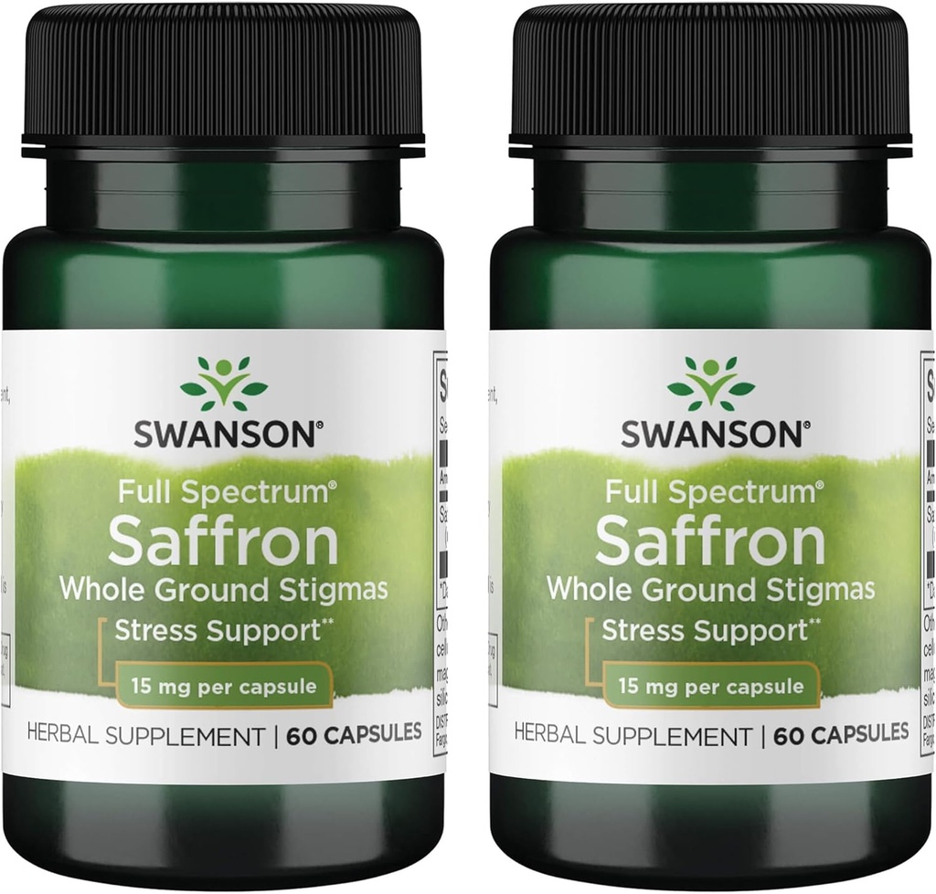 Swanson Full Spectrum Saffron (Estigmas enteras)-Herbal Suplemento Promoción del Modo Natural Apoyo " Gestión del Estrés - Suplemento Orgánica Español Saffron-(60 Veggie Capsules, 15 mg cada uno) 2 Pack