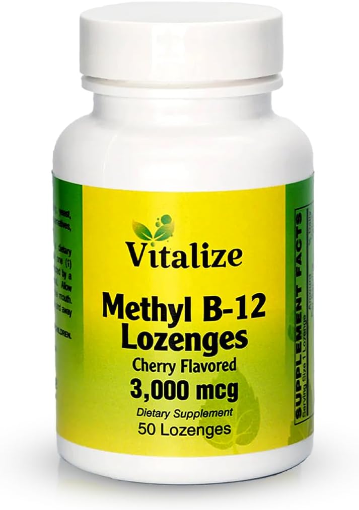 Vitalize - Methyl B-12 Lozenges ← Vitamina B12 Methylcobalamin Silencio B12 Suplemento Silencio Cherry Flavor Silenciosos Energéticos Suplementos Silenciosos Apoyo a la Producción Energética " Liver Health "