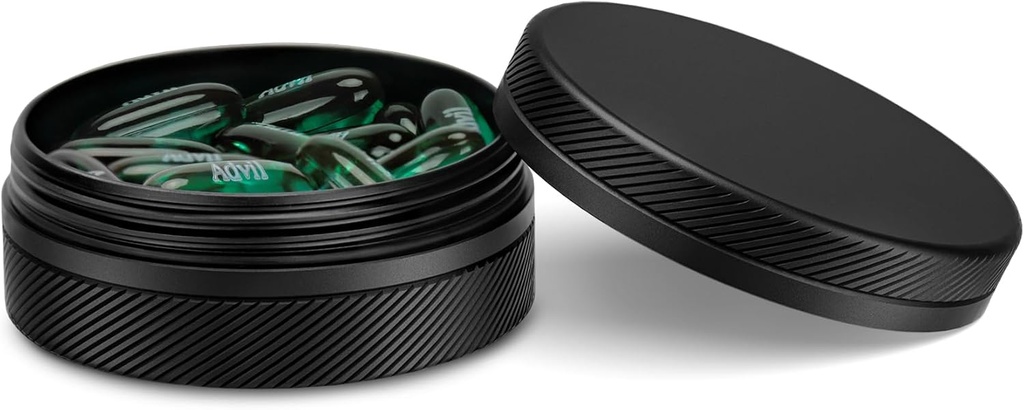 Caja pequeña de la pila, caja de la pluma de metal durable, hermética &amp; impermeable para viajes y uso diario, sujetador de vitamina portátil para bolsillo, bolso - negro