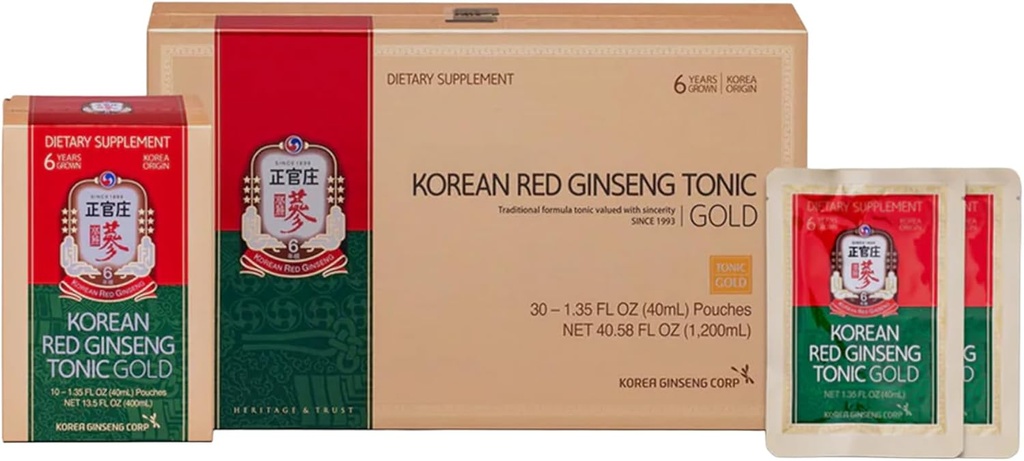 Coreano Red Ginseng Tonic Gold Asian Panax Ginseng Extracto Tonic- 30 Bebidas Pouches