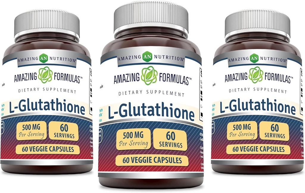 Fórmulas asombrosas Reducidas L-Glutathione Suplemento TENIDO 500 Mg Por Serving Silencio 60 Veggie Capsules ← No-GMO TEN Gluten Free TEN made in USA TEN (Pack of 3)