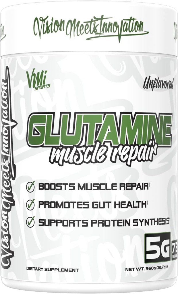 VMI Sports Glutamine Muscle Repair Powder Pure L-Glutamine | Muscle Repair & Recovery – Gut Health – Protein Synthesis | 5g per Serving – 72 Servings