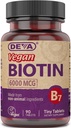 DEVA Vegan Biotina Suplemento 6000 mcg – Vitamina fácil de cambiar B7, Tiny Tablets, 90 Cuenta