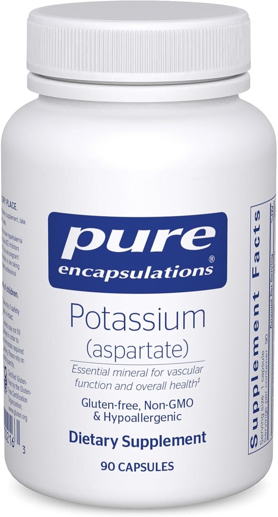 Pure Encapsulations Potassium (Aspartate) ← Suplemento hipoalergénico para apoyar Nerves, Muscles, Blood Flow, y Salud Cardiovascular