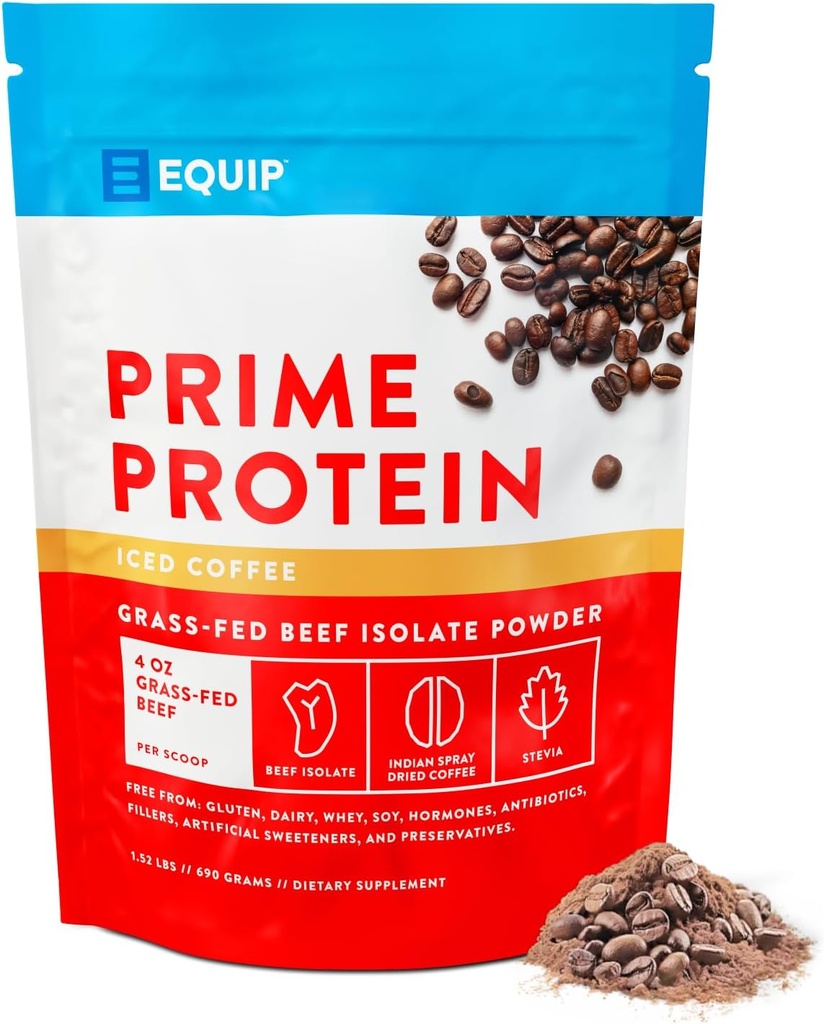 Equip Foods Prime Protein Powder ← Clean, Grass Fed Beef Protein Powder ← Carnivore Protein Isolate ANTE Paleo, Keto Friendly, Gluten " Dairy Free ← Ayuda a construir " Reparar Tissue ← 30 Servimientos, Café Iced