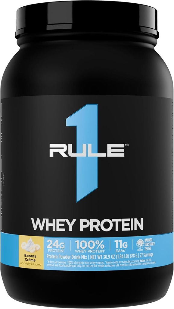 Regla 1 Whey Protein – 24g Proteína de acción rápida de todas las fuentes con EAAs ocurridas naturalmente " BCAAs para la recuperación del entrenamiento o cualquier uso en cualquier momento (2 libras*, Banana Crème)