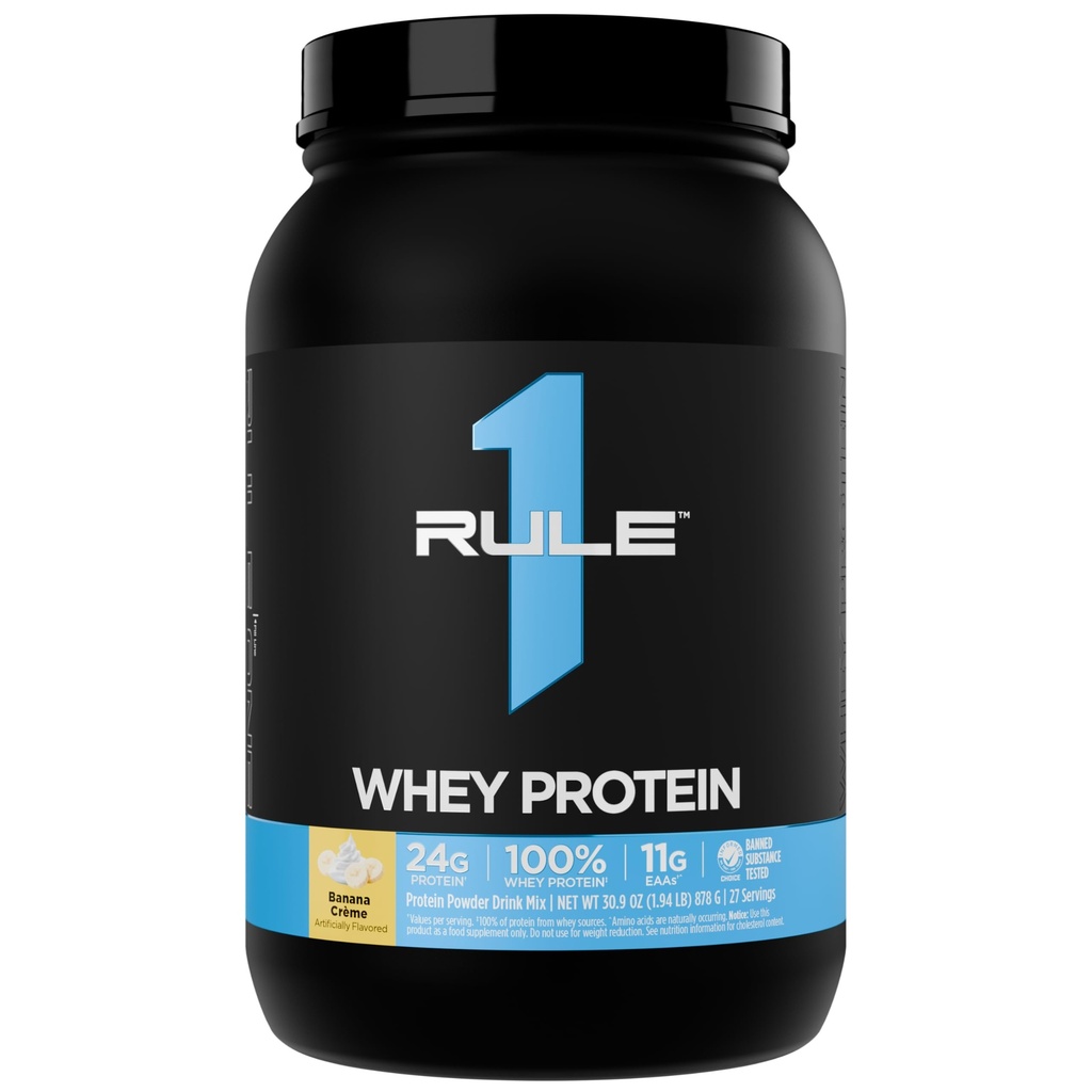 Rule 1 Proteins Whey Protein – 24g Fast-Acting Protein from All-Whey Sources with Naturally Occurring EAAs & BCAAs for Workout Recovery or Anytime Use (2 Pounds, Banana Crème)