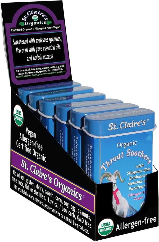 Orgánicas de St. Claire Soothers, (1.5 Ounce Tin, Pack of 6) TEN Gluten-Free, Vegan, GMO-Free, Plant-Based, Allergen-Free TEN Made in Our Allergen-Free Facility