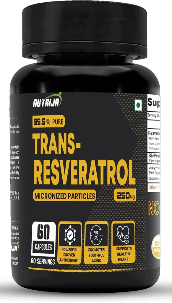 Trans Resveratrol 250MG Capsules - 99,5% Puro Micronizado y Altamente Biodisponible Suplemento TENIDO Slow Down Aging, Proven Powerful Anti-Oxidant TEN mejora el metabolismo y la salud cardíaca (120 cápsulas)