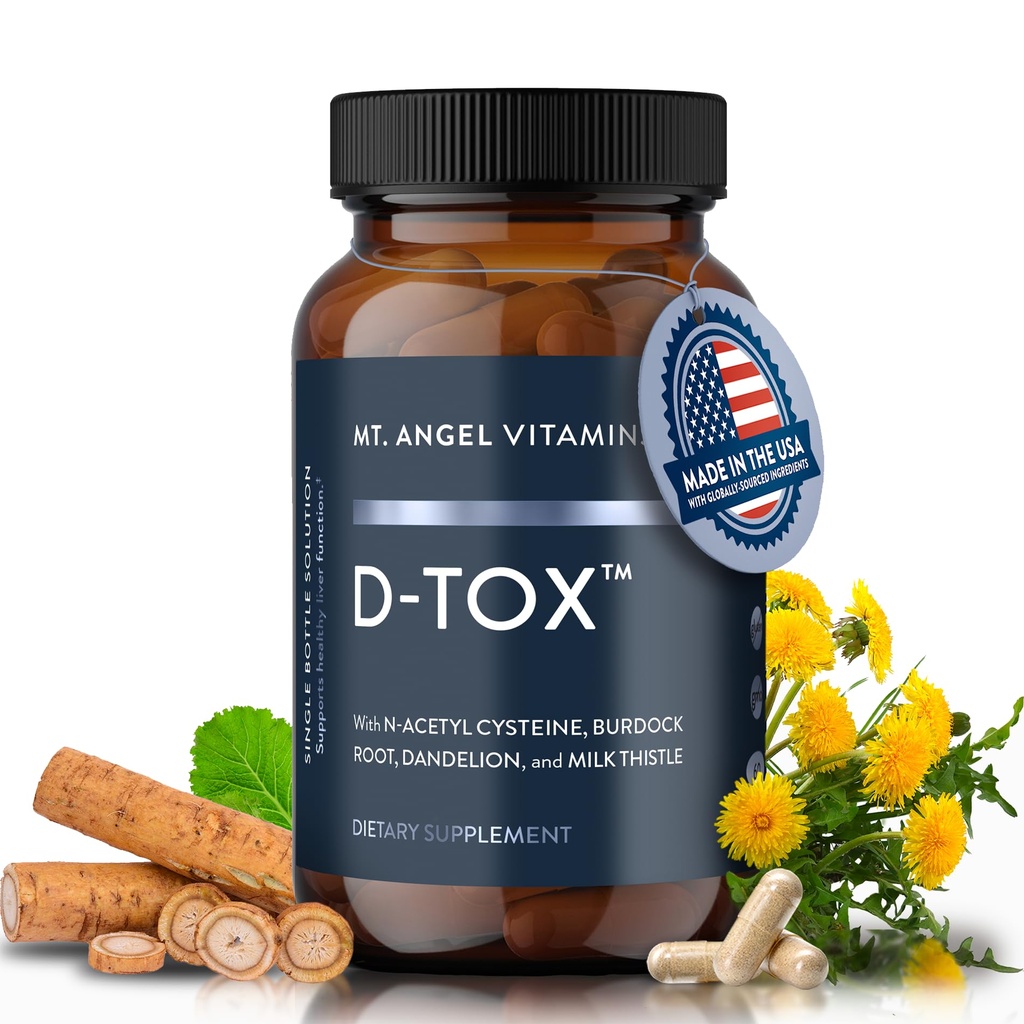 Mt. Angel Vitaminas D-Tox - Advanced Liver Cleanse & Detox Repair Supplement, Supports Fatty Liver Health &amp; Enzyme Reduction with Milk Thistle, NAC, and Dandelion Root - 60 cápsulas