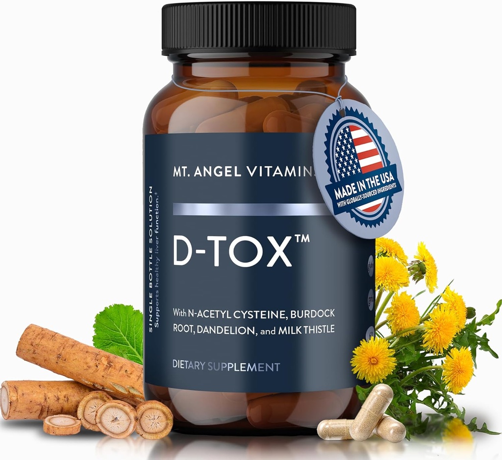 Mt. Angel Vitaminas D-Tox - Advanced Liver Cleanse & Detox Repair Supplement, Supports Fatty Liver Health &amp; Enzyme Reduction with Milk Thistle, NAC, and Dandelion Root - 60 cápsulas