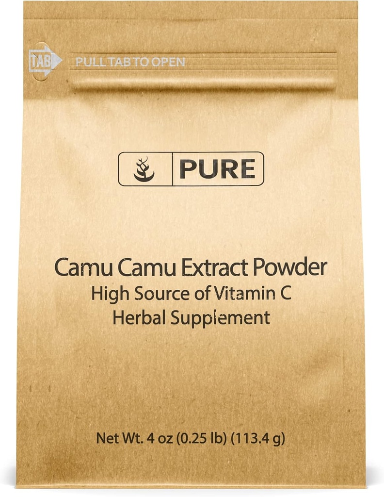 PURE ORIGINAL INGREDIENTES Camu Camu (4oz) Vitamina C, Superalimentos Brasileños, Verificados en laboratorio, No GMO