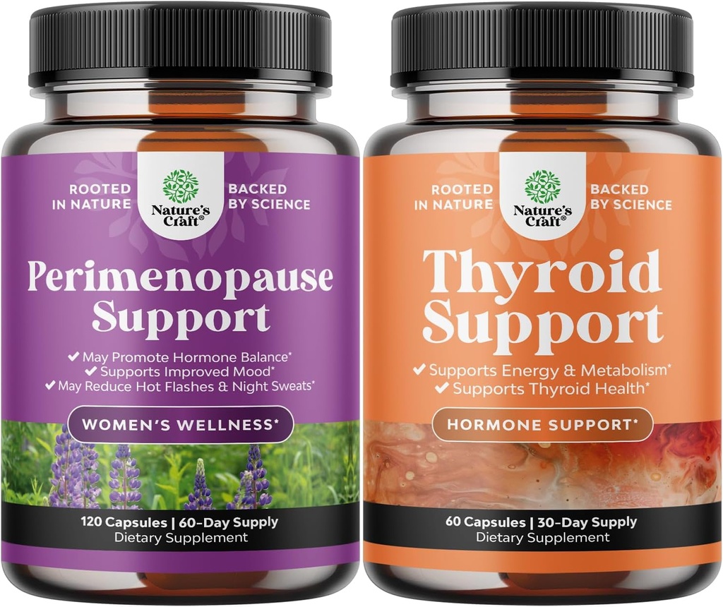 Bundle of Perimenopause Supplement with Maca Root Vitex Berry " Black Cohosh for Hot Flashes Night Sweats Hormone Balance " Mood and Thyroid Support with L Tyrosine Bladderwrack Selenium " Ashwagandha